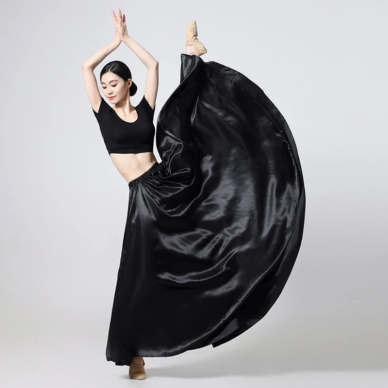 Women's Satin Long Skirt with Elastic Waistband for Ballroom Latin