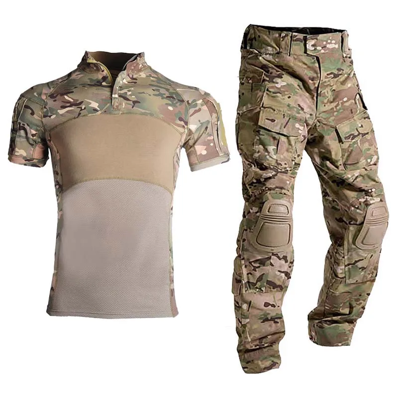 Tactical Shirts Camo Uniform Male Suits Outdoor Suit Hunting Clothes Men Clothing Shirt + Cargo Pants Knee Pad Breathable