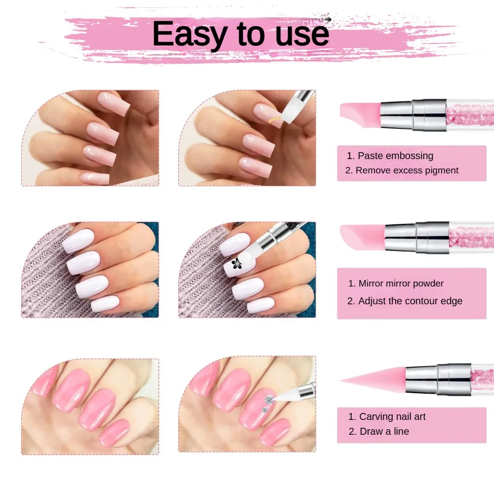 5PCS Dual-Headed Silicone Nail Art Brushes Sculpture Pen Rhinestone Gem Picker Wax Pen Nail Dotting Polishing Drawing Tools