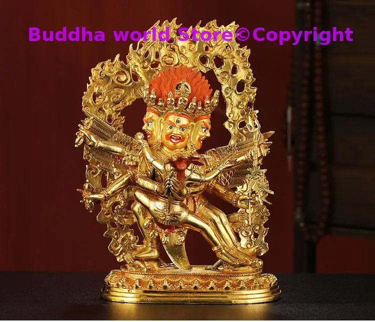 

30CM large Asia buddha statue Temple all-powerful vajvakilaka Yamantaka buddha safe good luck Gold plating copper buddha statue