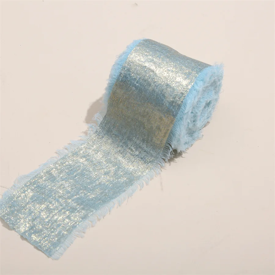Luxurious Frayed Edged Satin Ribbon with Bronzing - 5 Yards for Elegant Crafts & Special Occasions