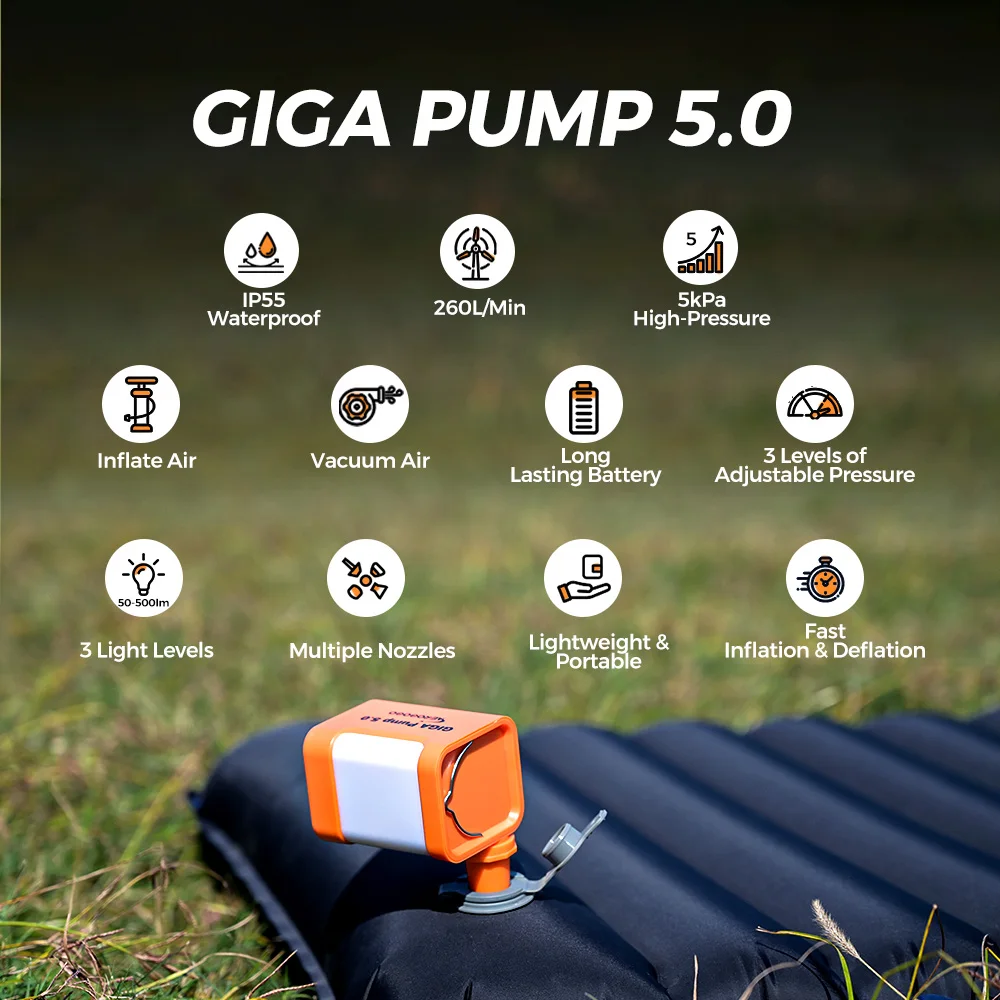 Aerogogo GIGA PUMP 5.0 Portable 5kPa Air Pump Inflate Deflate and Light Functions for Ultralight Outdoor Camping air pump electric air pump