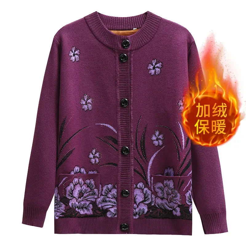 Velvet Mother's Sweater Coat Autumn and Winter Warm Upscale Thickened Cardigan Mink Fleece Outer Wear Grandma's Fashionable Top