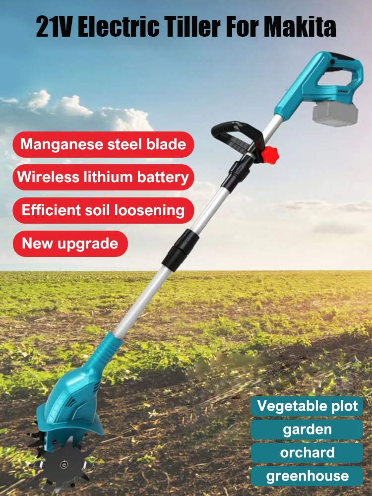 Garden Cultivator Electric Tiller For Makita 21V Battery Powerful 300W Cordless Rotary for Turning Soil