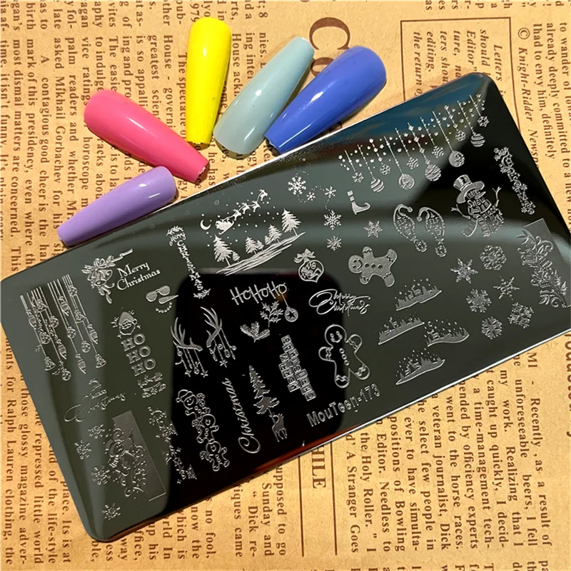 Christmas Tree Nail Stamping Plate Christmas Nail Art Template Ribbon Nail Stamp Plate Mouteen-173 2