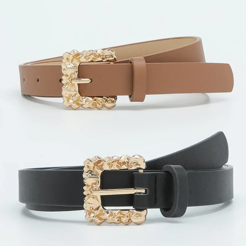 

2023 Trendy Daily Wear Fashion Belt Women's Carved Metal Needle Gold Round Buckle Belt Adjustable Trendy Belt