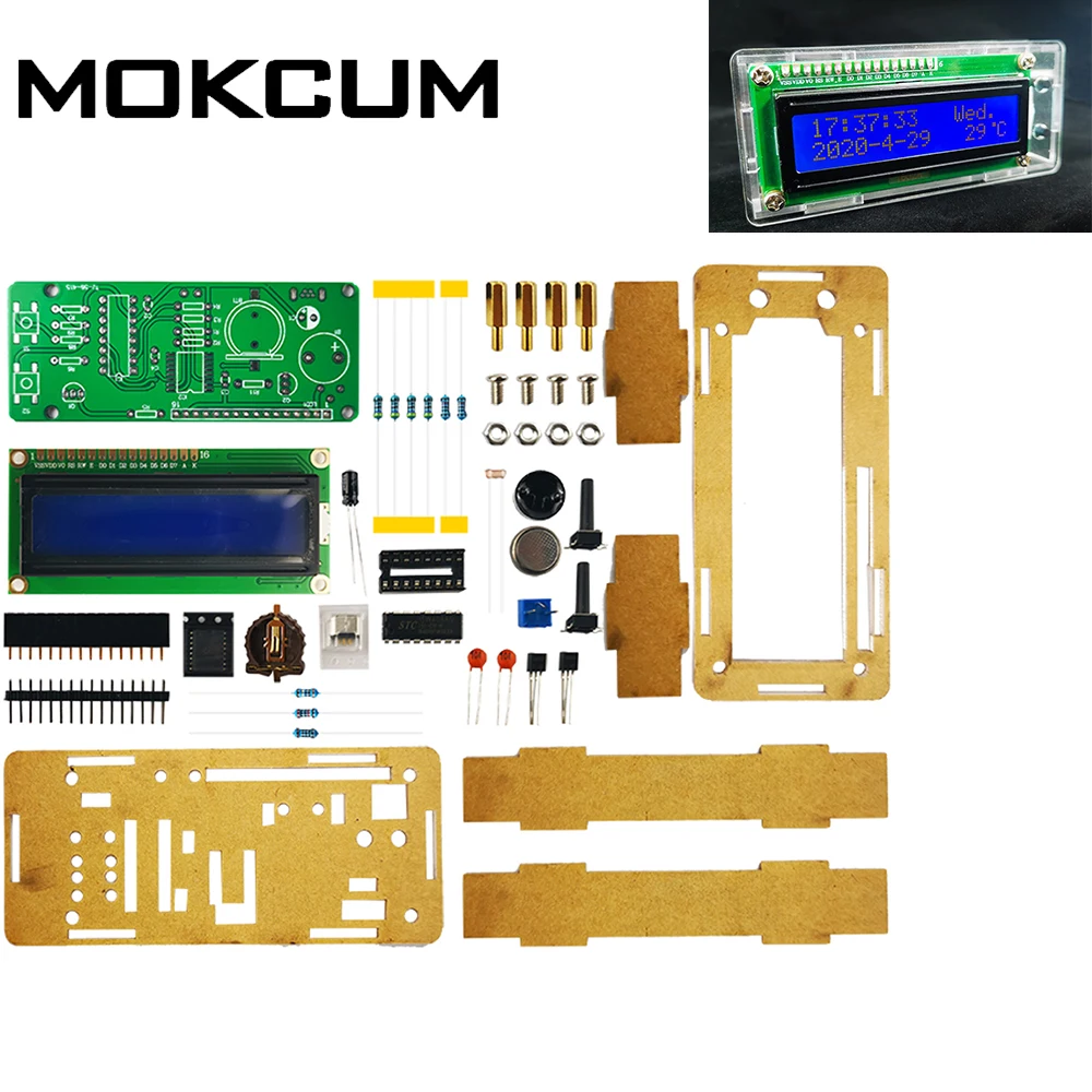 DIY Electronics Temperature Perpetual Calendar Alarm Clock LCD Display Module DS323 Clock Chip Soldering Kit for Students/DIYers