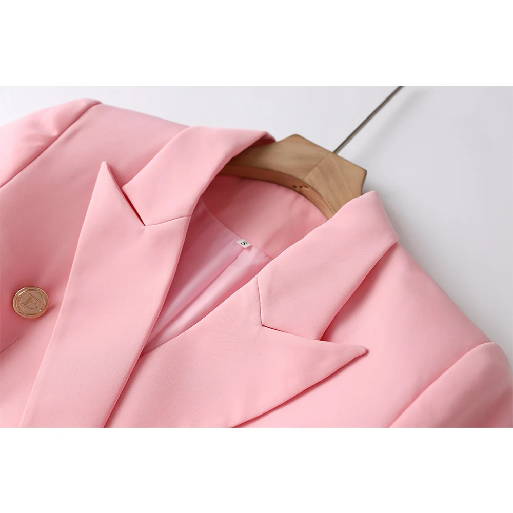 Amazing Design Workwear Office Lady Luxury OL Quality Pockets Blazer With Belt Baby Pink Formal Jacket For Women 3