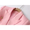 Amazing Design Workwear Office Lady Luxury OL Quality Pockets Blazer With Belt Baby Pink Formal Jacket For Women 3