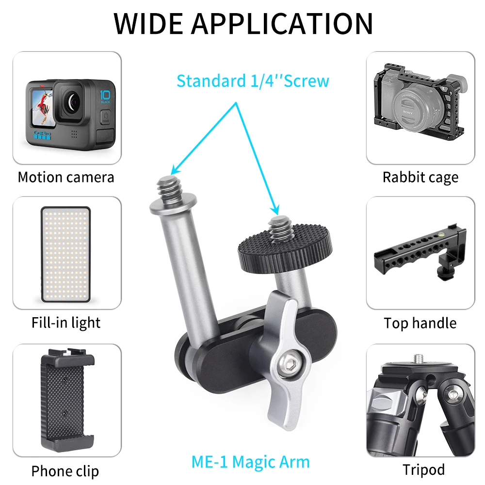 Universal Magic Arm with Dual Ball Head with 1/4" Screw Phone Tripod for tripod Stand for Cell Phone Articulating Magic Arm