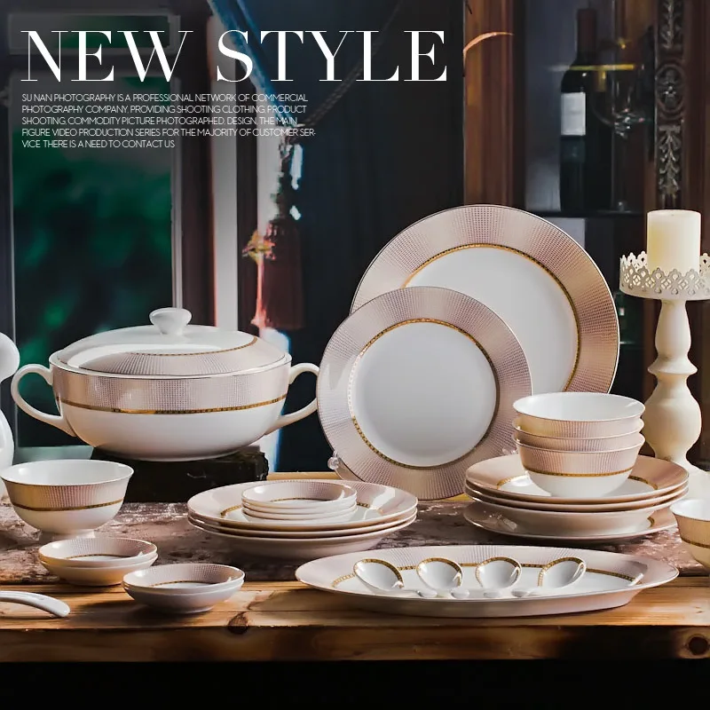 Цзиндэчжэнь, керамическая посуда в западном стиле, 56 шт., тарелка из костяного фарфора, набор тарелок, Подарочная тарелка, фарфор