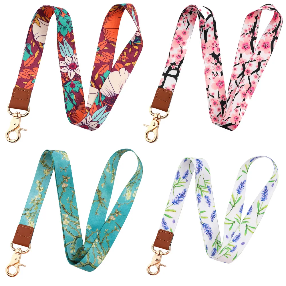 Flower Figure Neck Strap Key Lanyard ID Card USB Badge Holder Keychain Phone Straps Office Hang Rope Lariat Key Ring Gift ransitute r1992 autism awareness jigsaw neck strap lanyard for keys id card gym phone straps usb badge holder diy hang rope