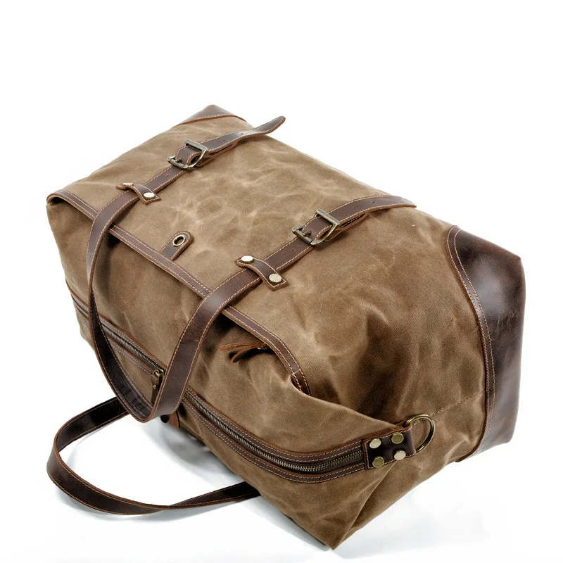 Mens Waterproof Oil Wax Canvas Bags Overnight Travel Bags Large Capacity Luggage Wild Retro Shoulder Bag Free Shipping