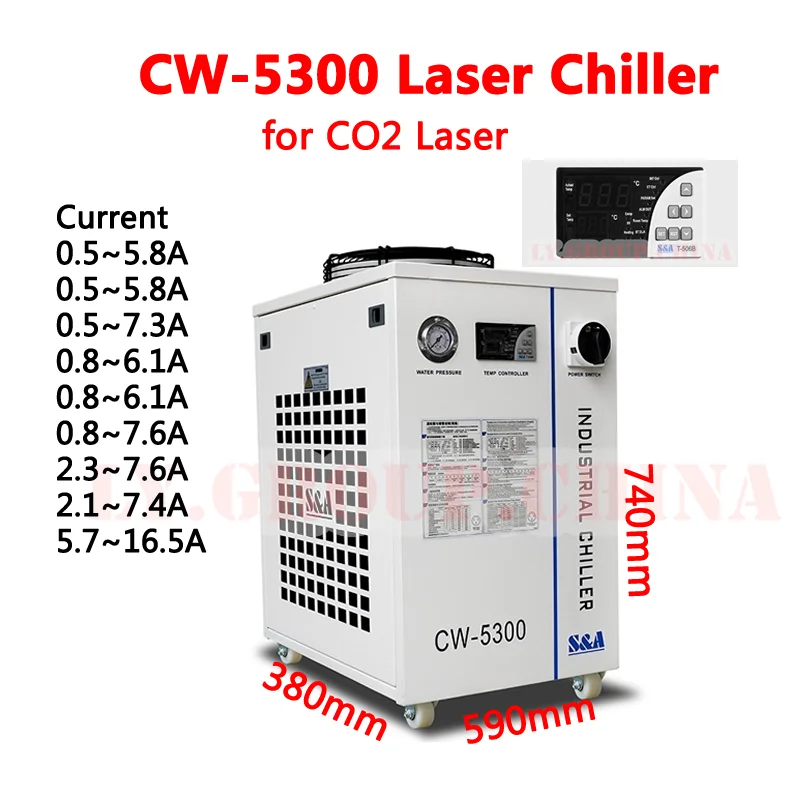 

S&A Air Cooled Process Cool Chiller S&A CW-5300 Series For CO2 Laser Engraving Machine Thermolysis Industrial Cooler 200W Glass