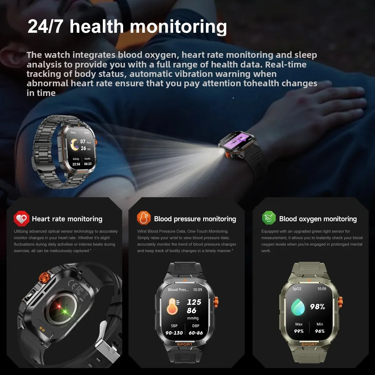 Luxury Military Smartwatch Fitness Clock Wireless Call Smart Watch Waterproof Sports Wrist Watches for Men Kids IOS Android 2026