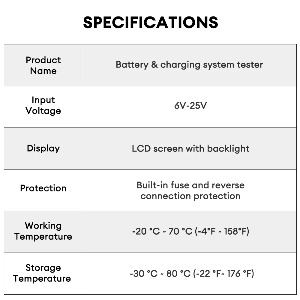 12V Digital Car Battery Tester Battery Condition Tester Alternator Charging System Analyzer Test with Cigarette Lighter