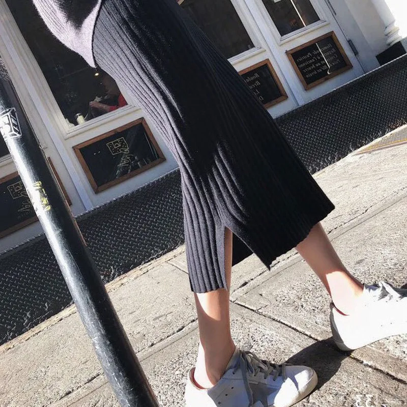 Autumn And Winter Pregnant Women Knitted Skirts During Pregnancy Fashionable Belly Pack Hips Outer Wear Slit One-step Skirt