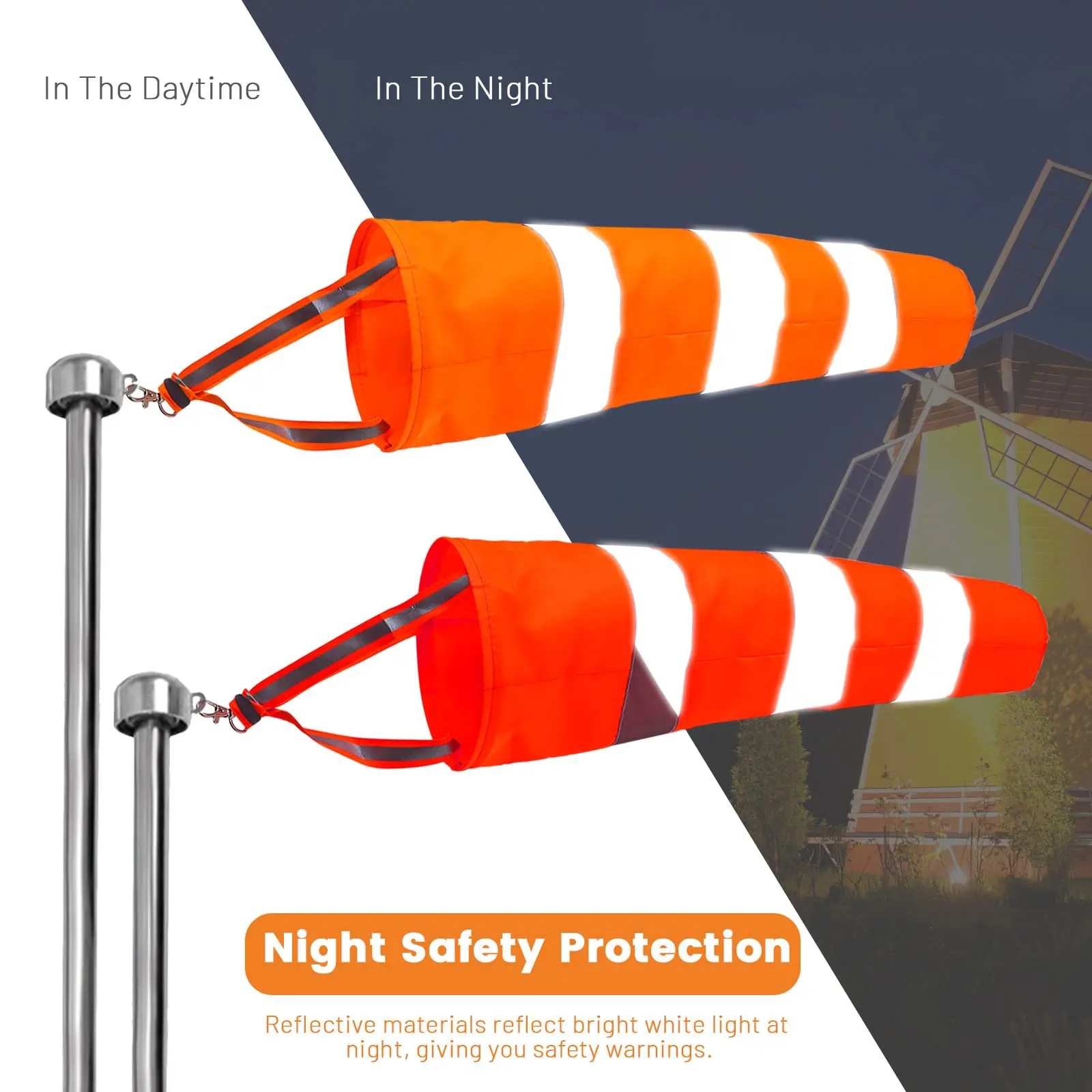 Reflective Windsock Outdoor Wind Direction Measurement Reflective Belt Rip-stop Weather Vane for Airport Aviation Farm wind sock