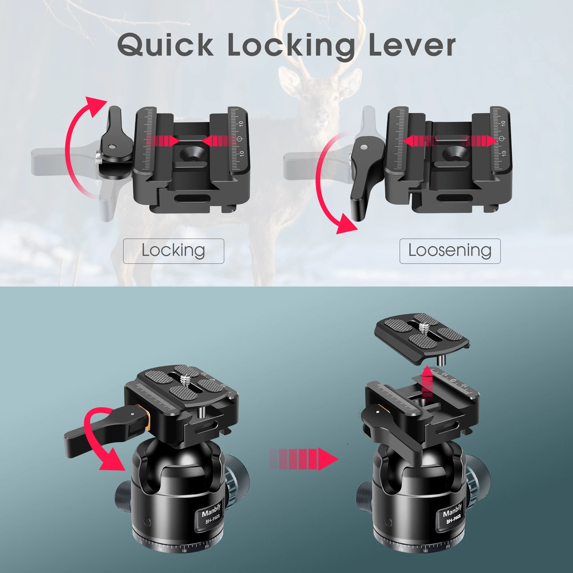 Tripod Ball Head Manbily BH PA02 Tripod ballhead Arca Swiss Shooting Rifle Saddle Mount Tripod Clamp For hunting Max Load 44.09lb/20kg