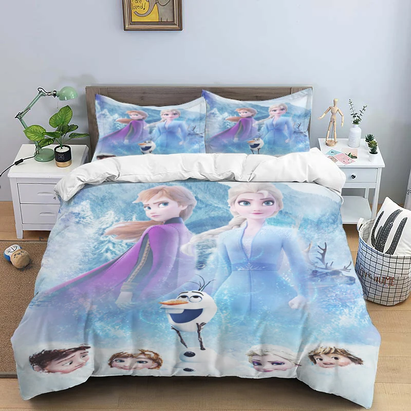 thumbnail image 1 of Disney Cartoon Frozen Elsa Print Three Piece Bedding Set Cover Set With Pillowcase Children or Adults King Queen Full Twin Size, 1 of 5