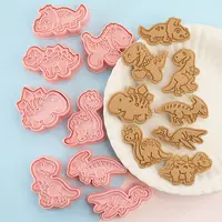 8 Pcs/set Cookie Cutters Plastic 3D Dinosaur Shape Cartoon Pressable Biscuit Mold Cookie Stamp Kitchen Baking Pastry Bakeware