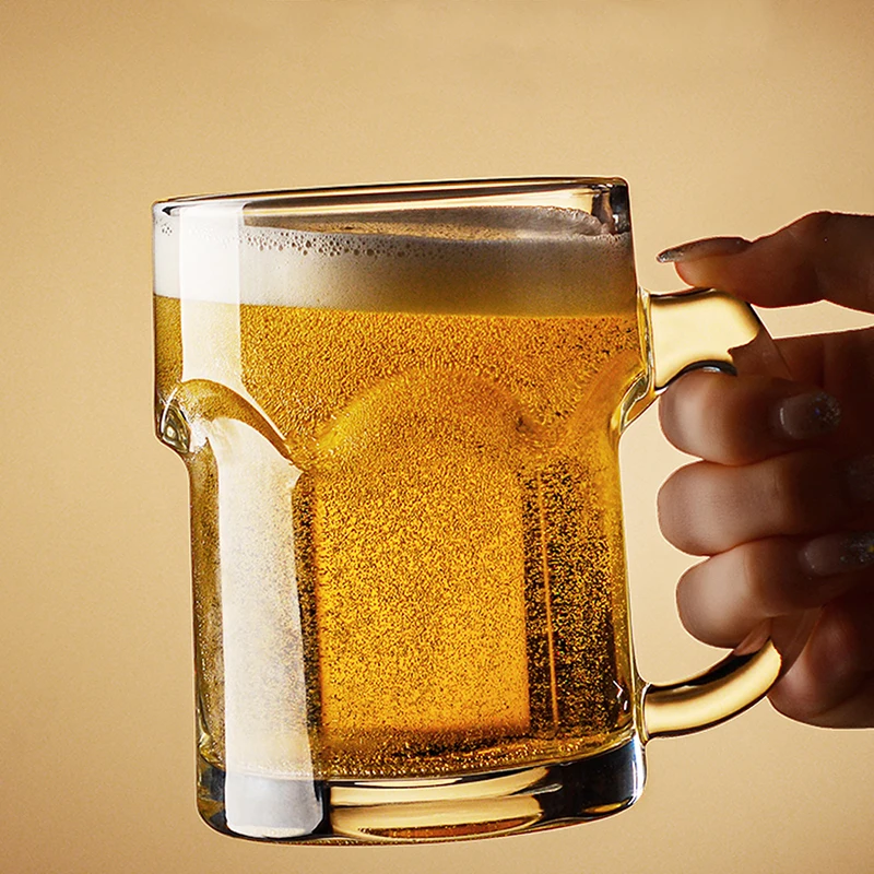 HeY LiLac 500ML Beer Mug Durable Drinking Glass with Handle Clear Dimpled Glass Beer Stein Glass Coffee Mug Drinkware JT547
