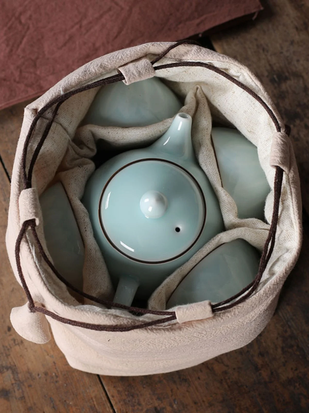 Portable Travel Tea Set Storage Bag Hemp Tea Cup And Pot Bag Zen Sle Japanese Design Handmade Pure Color Dining Utensils