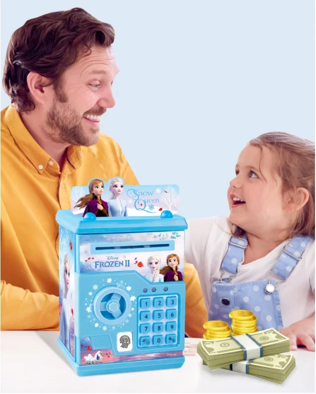 [Disney] Frozen Kids password fingerprint Multifunctional automatic roll money kids piggy bank play house toys for baby gift 2