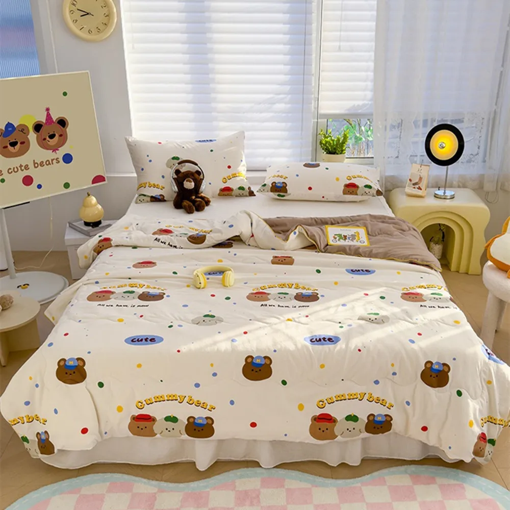 cartoon dinosaur bear print kidsren's summer blanket refreshing kidsren's room kindergarten summer quilt without pillowcase 1 pack