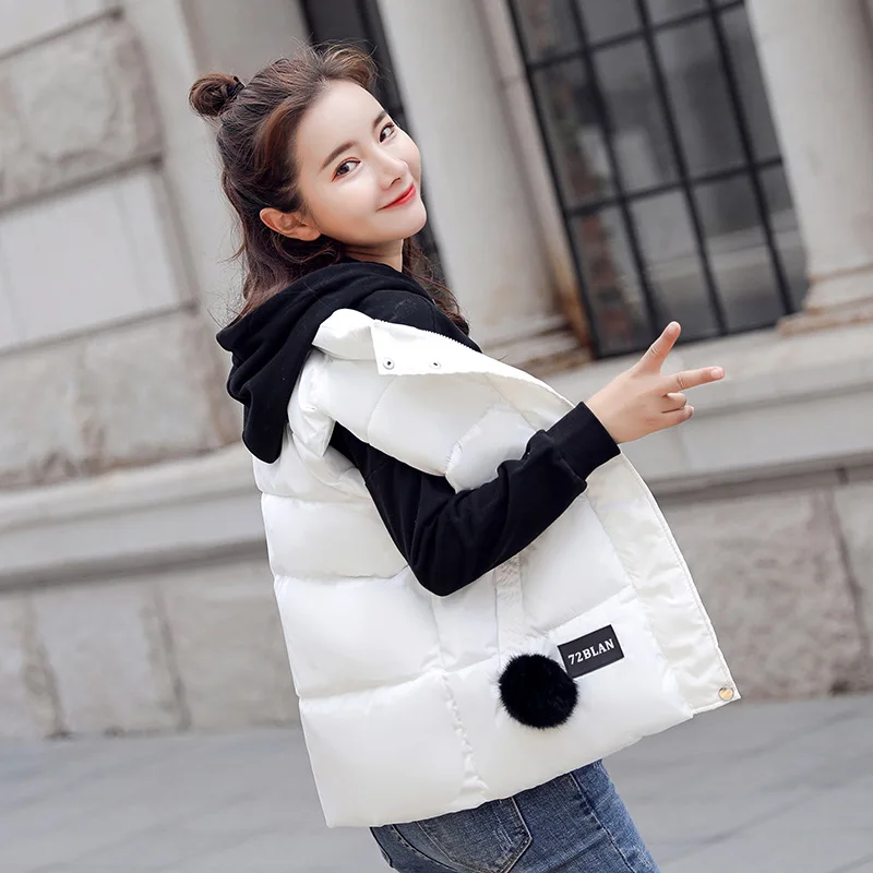Autumn Winter Sleeveless Jacket Vest Cotton Jacket Korean Fashion Warm Crop Tops Streetwear Thick Outerwear Clothes Black White