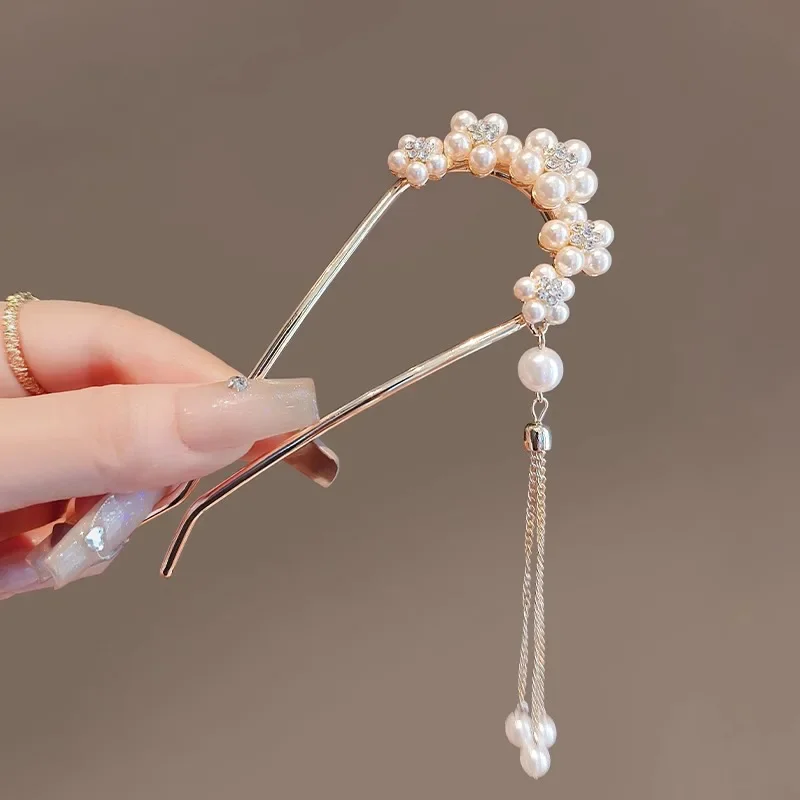 Super Fee Orchidee Perle Quaste U-förmige Haarnadel für Frauen Chinesischen Alten Stil Legierung Verschluss Elegante Hanfu Kopfbedeckung – Detail 4