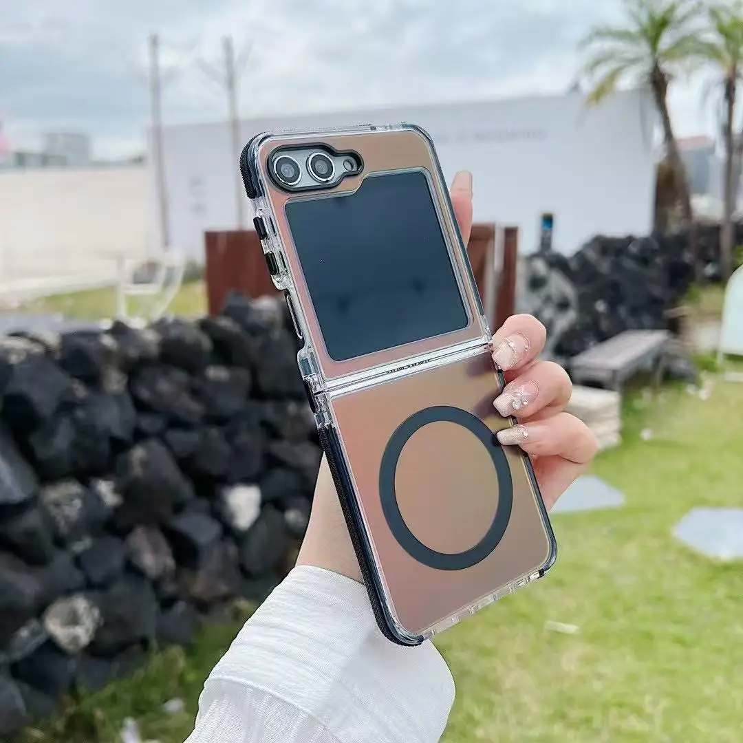 Luxury Color-Changing Acrylic Shockproof Magnetic Wireless Charging Phone Case with Folding Hollow Design