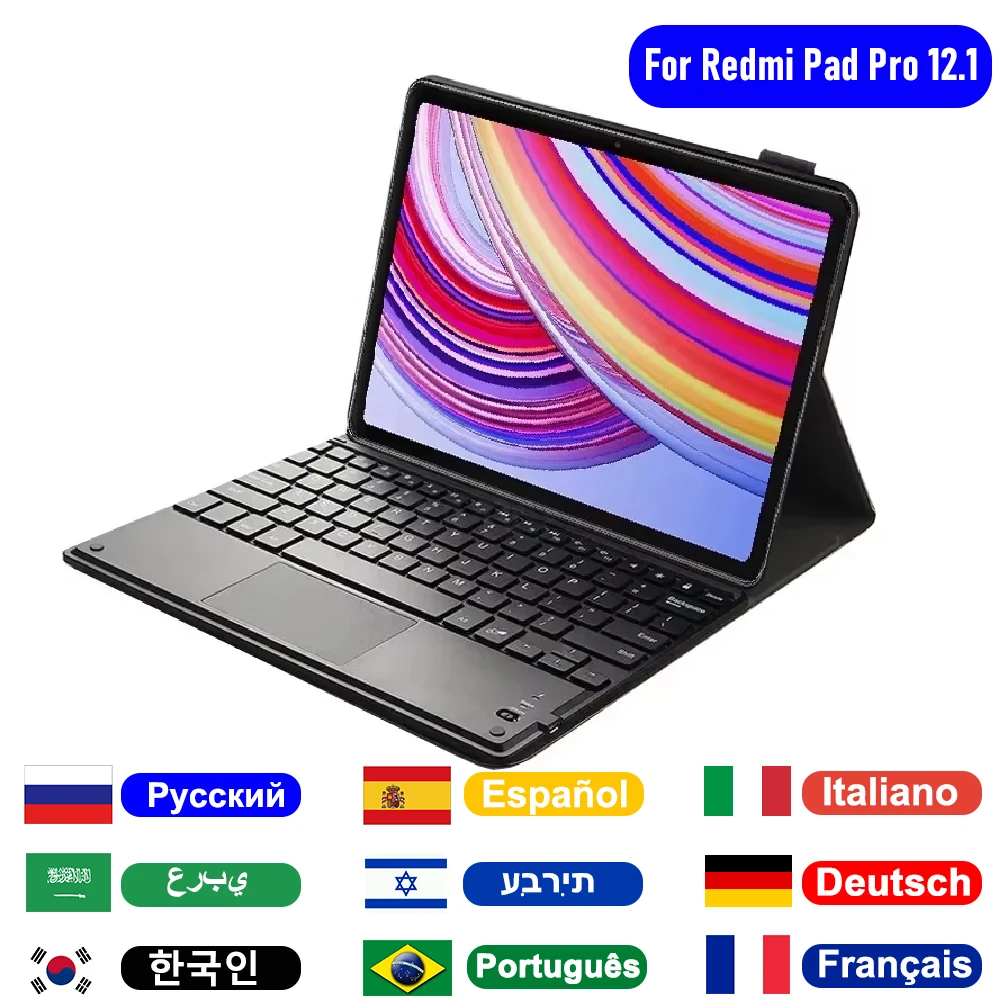 Smart Keyboard Case with Adjustable Stand for 12-Inch Tablets, Enhanced Protective Cover with Built-in Keyboard