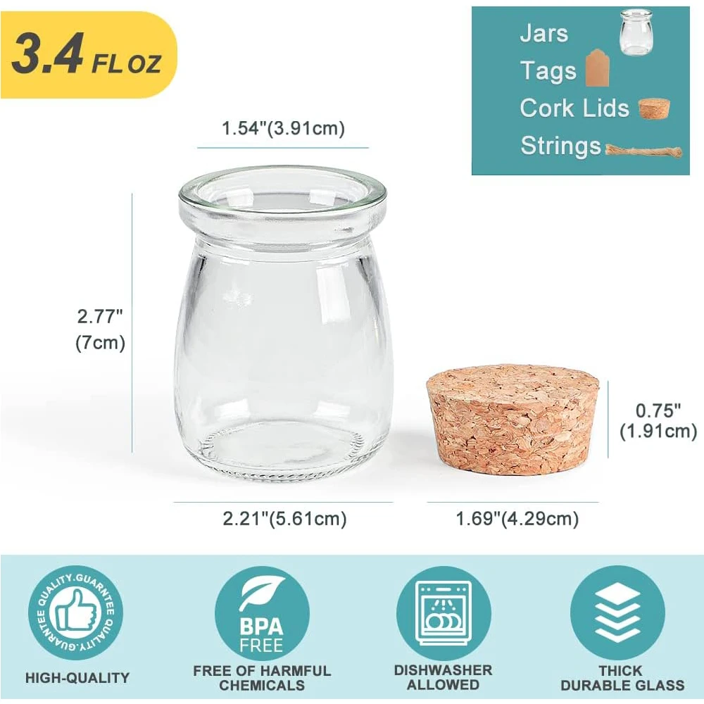 Glass Favor Jars with Cork Lid, 3.4 oz Small Glass Bottles for Wedding Favor, Baby Shower, Party Favor, Gift Jars for Candy 2
