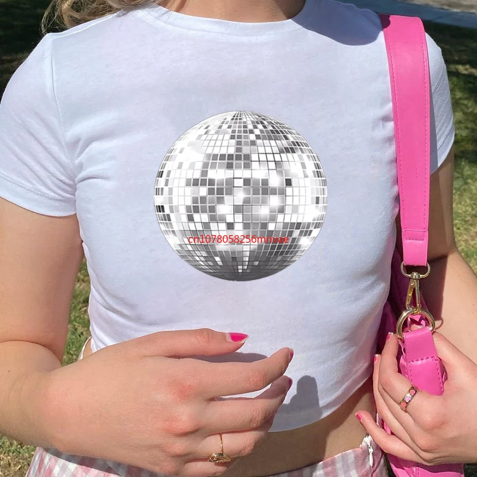 Disco Ball Baby Tee Mirror Ball Shirt Aesthetic Women's Fitted Tee