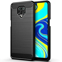 Shockproof Carbon Fiber TPU Case with Hard Soft Cover for Redmi Note 9 Pro (Black)