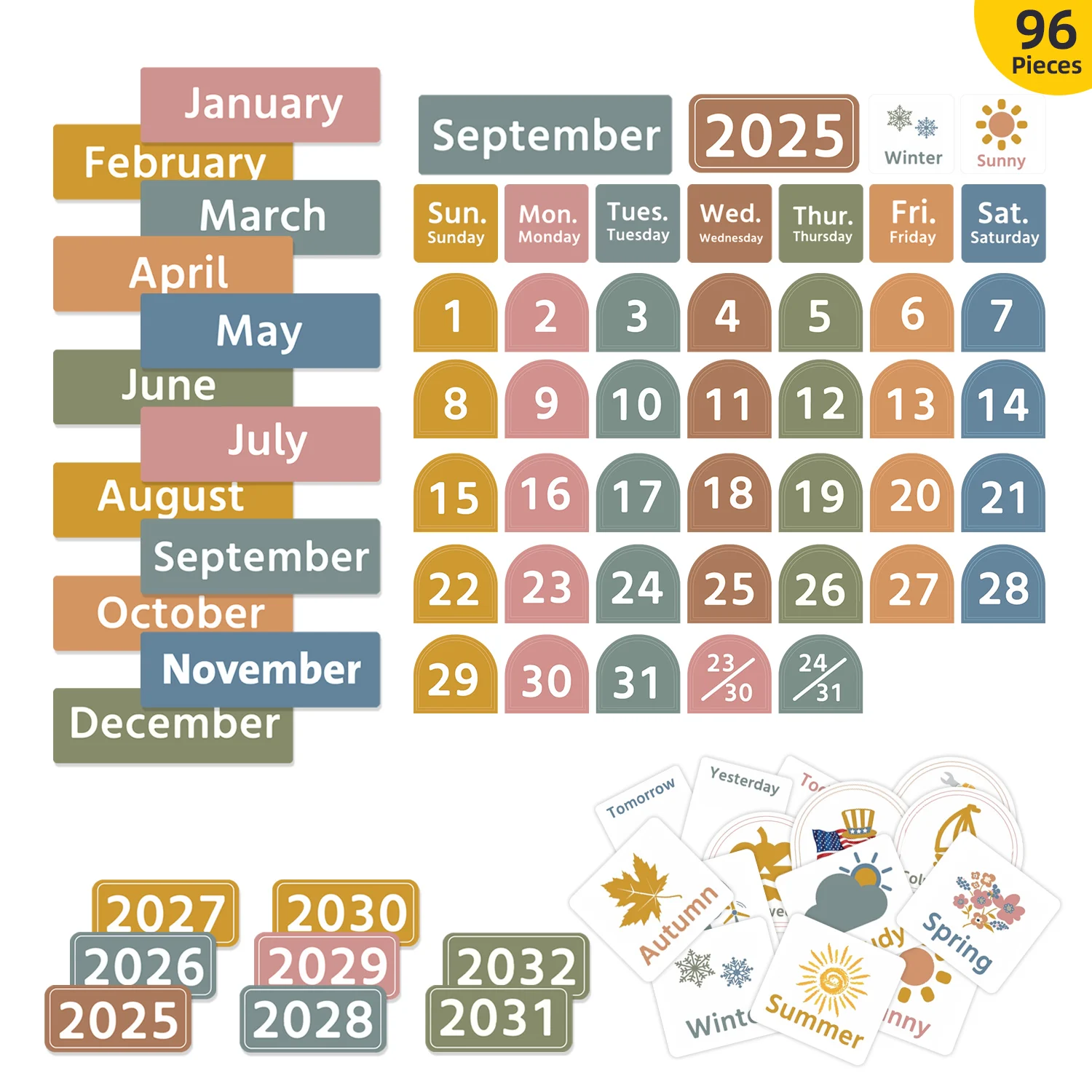 96개의 카드가 포함된 대형 교실 달력 포켓 차트 어린이 학습을 위한 흰색 월별 날씨 포켓 차트
