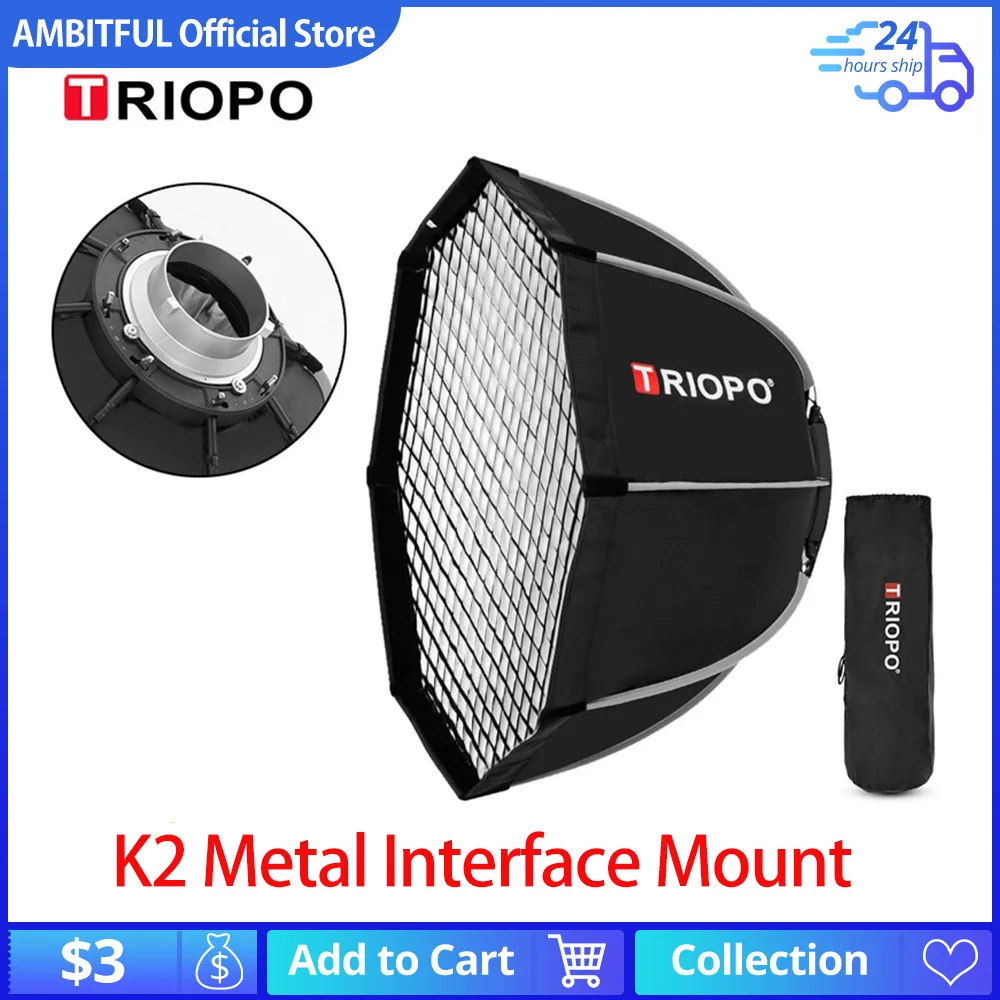 Triopo K2 55cm 65cm 90cm 120cm Quickly Release Bowens Mount Octagon Softbox Honeycomb Grid Outdoor Soft Box Flash photography softbox bowens mount softbox portable softbox