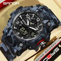 SANDA 3358 Camouflage LED Digital Watch Outdoor Electron Male Wristwatch Display Quartz Men Clock Sports Military Mens Watch 1