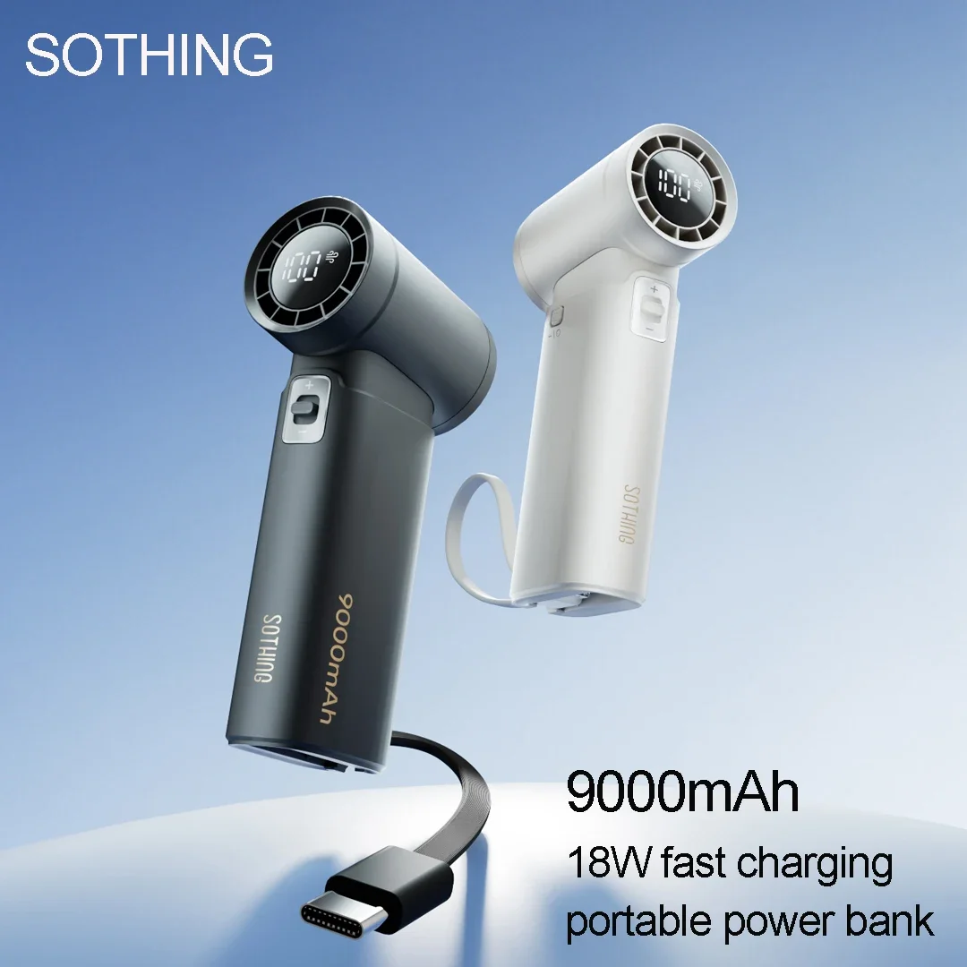 SOTHING Portable Handheld Fan Digital Display High-Speed Fan with 9000mAh Power Bank 18W Fast Charge Outdoor Camping