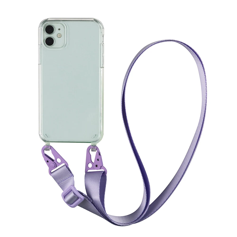 Transparent TPU+PC Crossbody Necklace Phone Case with Fashion Lanyard Cover