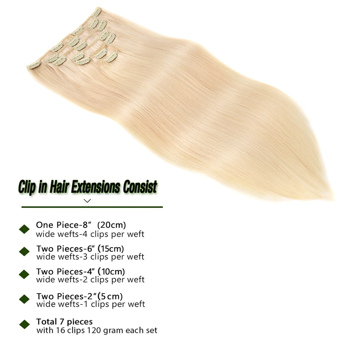 Clip in Hair Extensions Premium Real Human Hair Clip ins Extensions Blonde Straight with Double Weft, 7pcs with 16clips,120 Gram