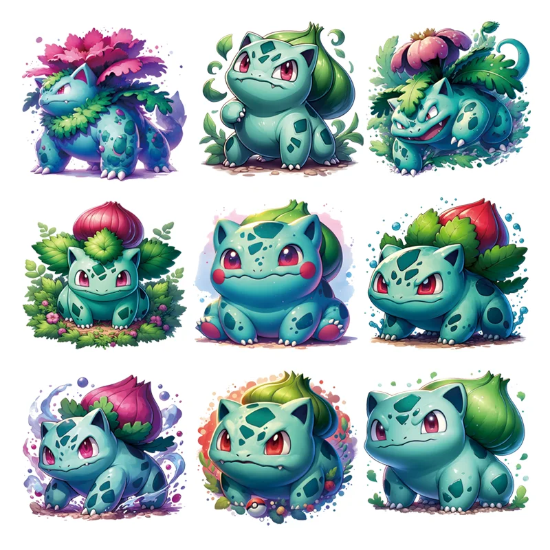 Niedliche Aquarell-Bulbasaur-Aufnäher zum Aufbügeln, selbstklebend, für Kleidung, zum Aufbügeln, Wärmeübertragungsvinyl, zum Aufbügeln