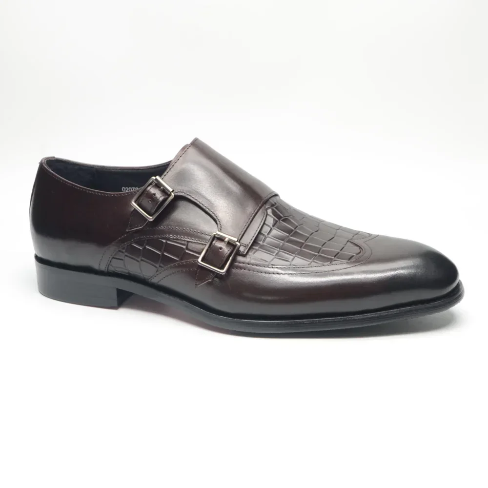 Classic Men's Dress Shoes Genuine Leather Double Buckles Monk Strap Wingtip Crocodile Print Business Office Formal Shoes for Men