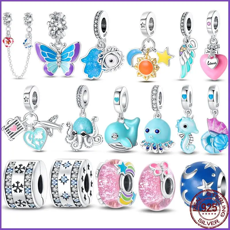 

Женские светящиеся бусины из серебра 2023 пробы, браслет Пандора «сделай сам»