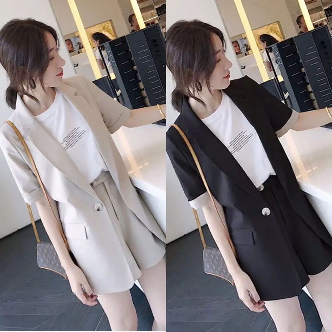 

Summer Women Short Sets 2023 New in Casual Long Sleeve Jacket Short Trousers Elegant Office Ladies Business Two Pieces Pant Suit