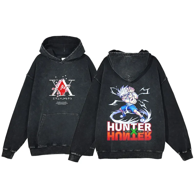 

Newest Hunter X Hunter Acid Washed Anime Hoodie Spider Printed Sweatshirt Harajuku Streetwear 100%Cotton Unisex Fashion Pullover