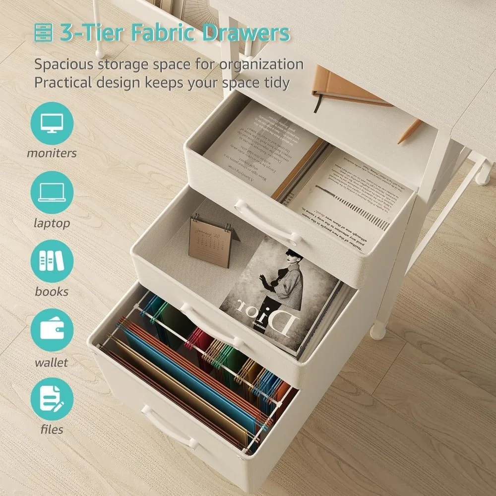White Computer Desk with File Drawers Cabinet, Home Office Desk with Monitor Stand Shelves, Writing Study Gaming 5
