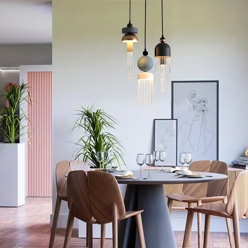 Nordic Modern Glass Pendant Lamp Bedroom Bedside Living Room Dining Room Kitchen Bar Led Light Island Platform Lighting Hanging 2