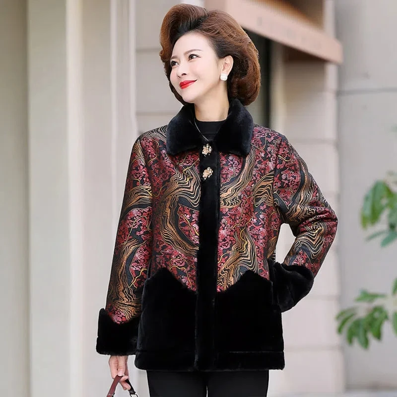 Mother Mink Coat in Winter is Thick Grandma Cotton-Padded Jacket Warm Noble For Middle-Aged Elderly Women Cotton-Padded Clothes